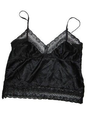 Vintage Secret Fantasies Black Satin and Lace Bustier Camisole Top L